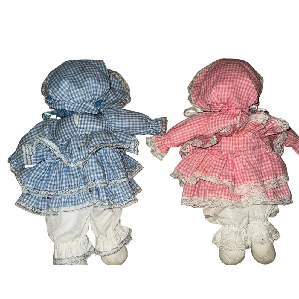 Large 2 RARE Vintage 1980s Ice Cream Dolls Set Blue Pink Dresses Ruffled Pants